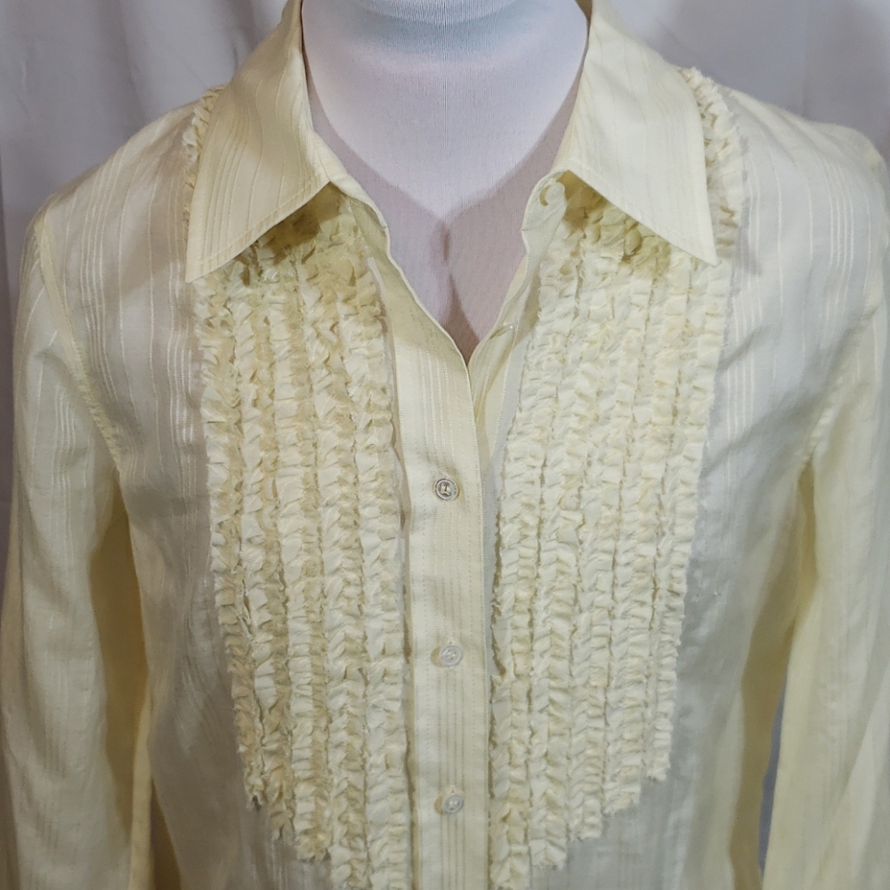 NWT Calvin Klein Ruffle Front Button Down Top 10 - Picture 2 of 6